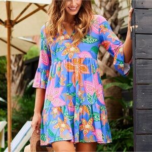 Mary Square Laguna Island Dreas Blue Floral Spring Dress